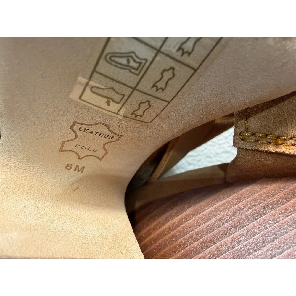 Tory Burch Tan Suede‎ Block Heel Slingback Sandals Gold Logo Buckle Womens 8M